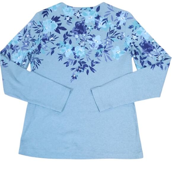 Cj Banks VTG Light Blue, Dark Blue  Long Sleeve Floral T Shirt Womens Size Small - Picture 4 of 11